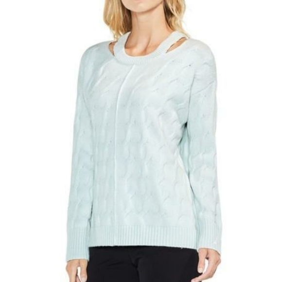 New Vince Camuto Small Cable Knit Pullover Sweater Light Blue NWT Cozy Winter - Picture 6 of 6